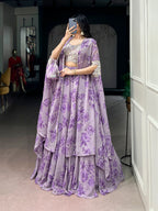 Soft Pastel Georgette Heavy Embroidery Lehenga Set With Batwa
