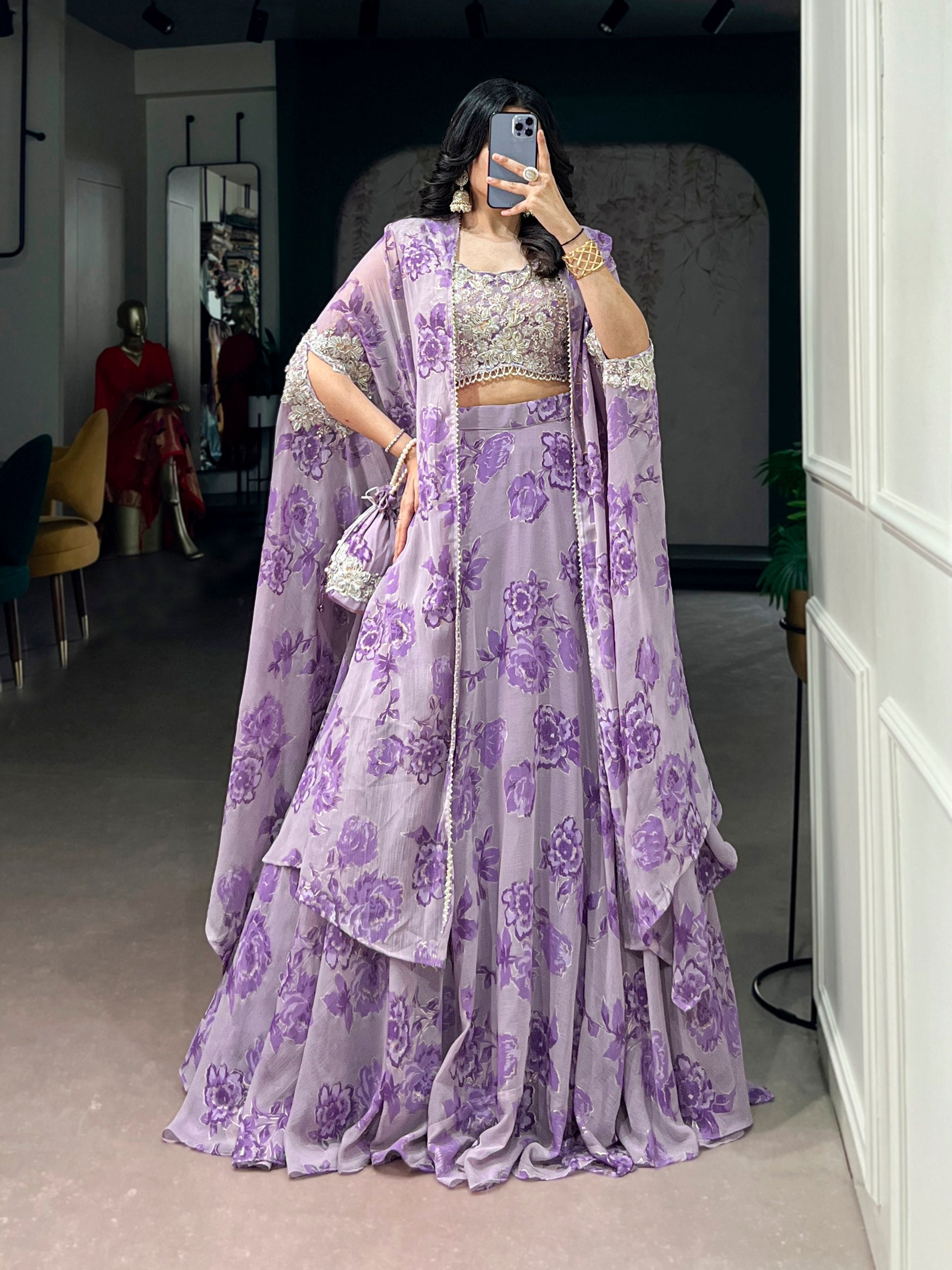 Soft Pastel Georgette Heavy Embroidery Lehenga Set With Batwa
