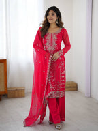 Luxury Faux Georgette Sequence Work Plazzo Suit Set for Festive Wear
