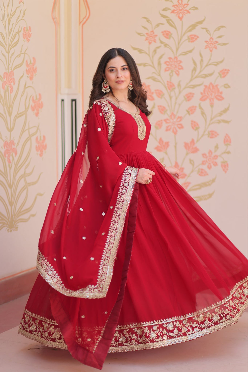Stunning Designer Georgette Sequins Embroidered Beautiful Gown