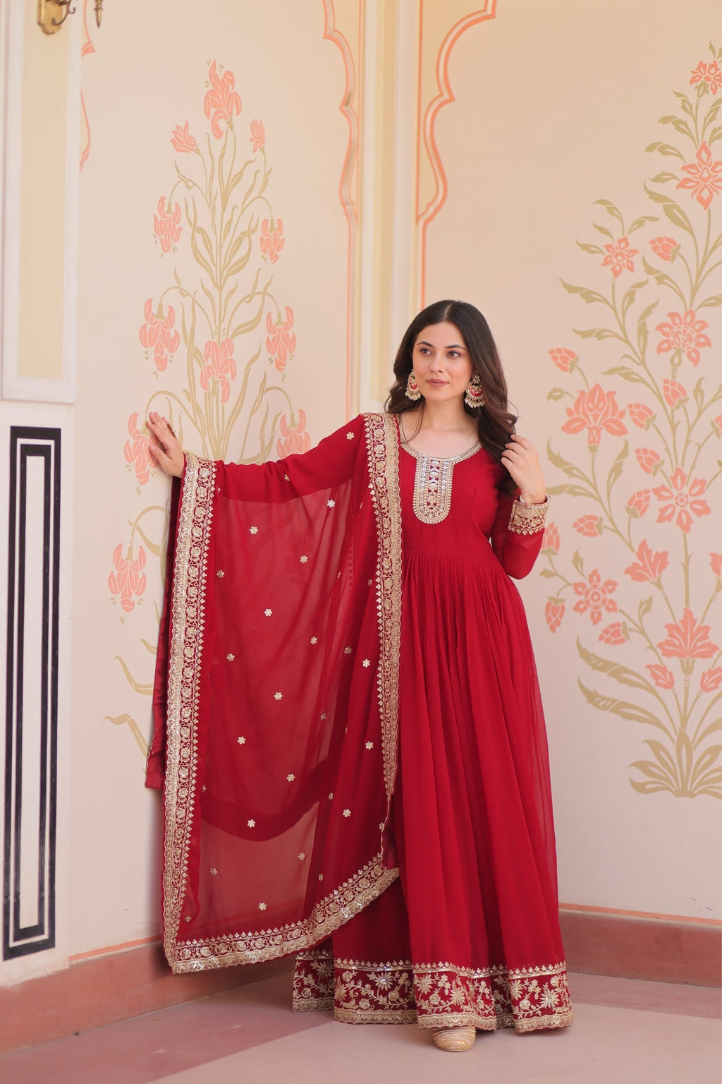 Stunning Designer Georgette Sequins Embroidered Beautiful Gown