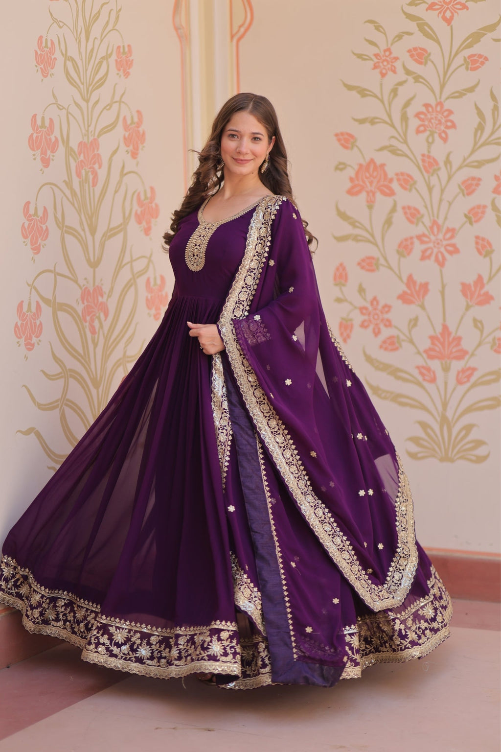 Stunning Designer Georgette Sequins Embroidered Beautiful Gown