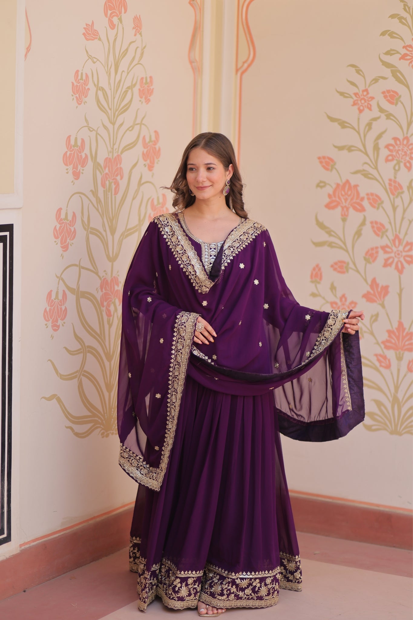Stunning Designer Georgette Sequins Embroidered Beautiful Gown