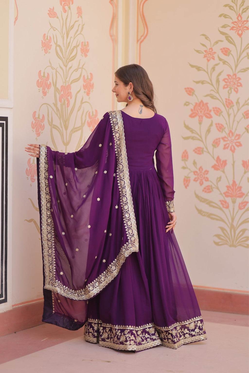 Stunning Designer Georgette Sequins Embroidered Beautiful Gown