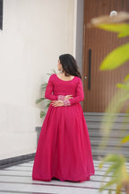 Star Georgette with Embroidery Beads Sequins Work Gown with Dupatta Set