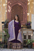 Festive Elegance Georgette Embroidered Zari Sequins Work Wedding Gown With Dupatta Set