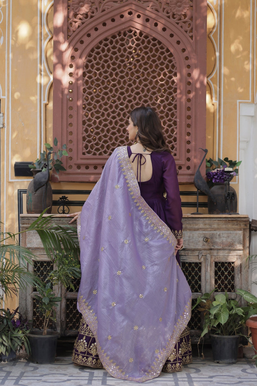 Festive Elegance Georgette Embroidered Zari Sequins Work Wedding Gown With Dupatta Set