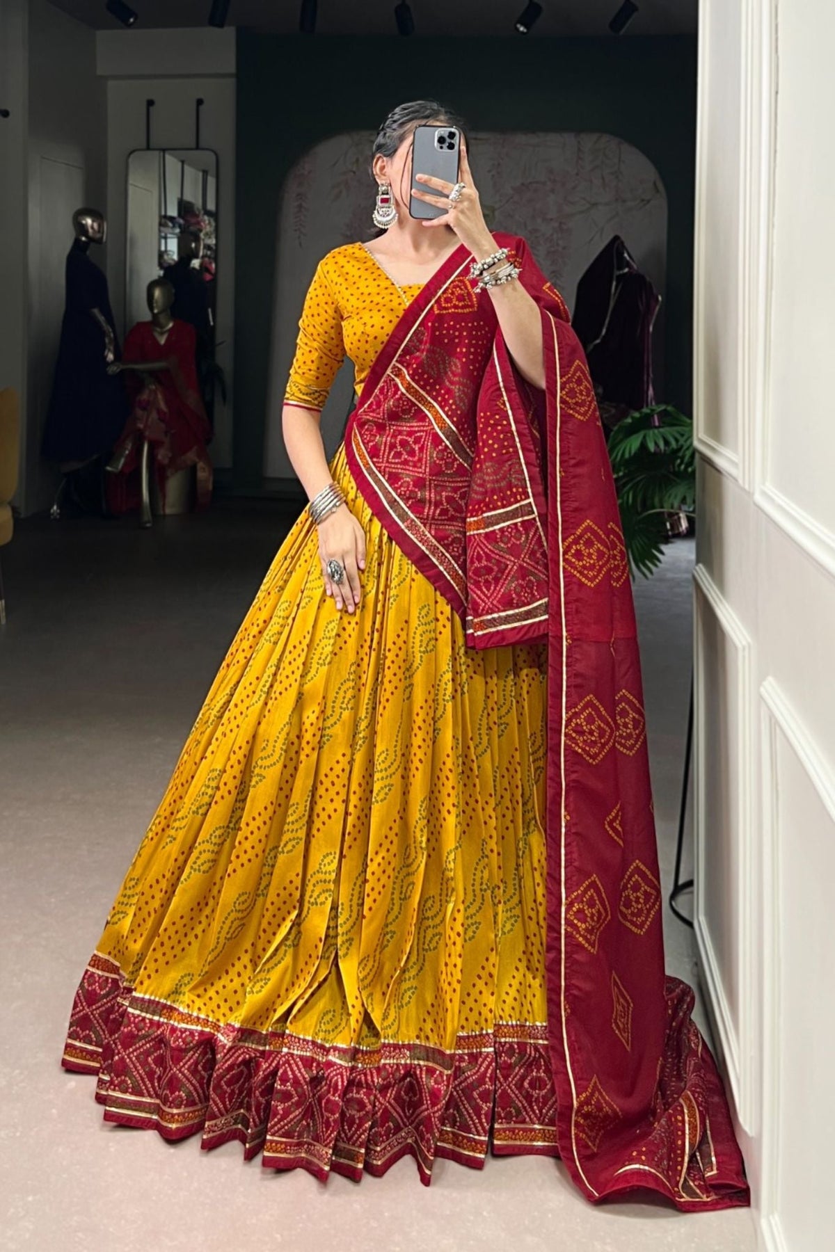 Glamorous Bandhej Print Lehenga Choli for Navratri And Weddings