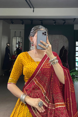 Glamorous Bandhej Print Lehenga Choli for Navratri And Weddings