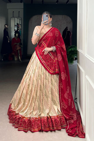 Glamorous Bandhej Print Lehenga Choli for Navratri And Weddings