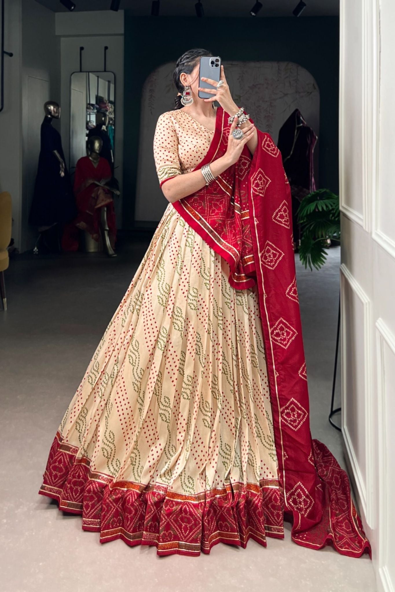 Glamorous Bandhej Print Lehenga Choli for Navratri And Weddings
