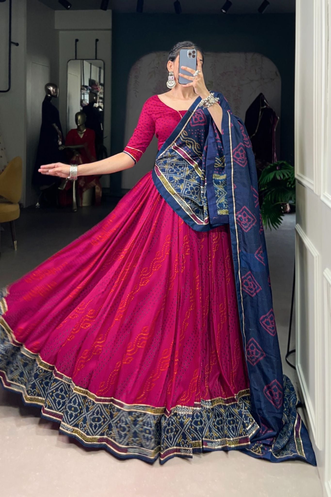 Glamorous Bandhej Print Lehenga Choli for Navratri And Weddings