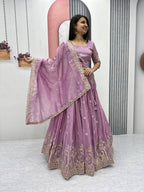Festive Wear Pure Gold Crush Silk Embroidery Thread & Sequence Work Ready to Wear Lehenga Choli
