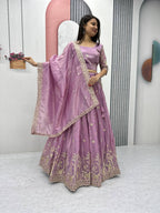 Festive Wear Pure Gold Crush Silk Embroidery Thread & Sequence Work Ready to Wear Lehenga Choli
