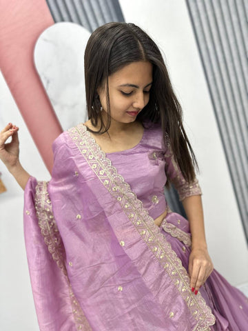 Festive Wear Pure Gold Crush Silk Embroidery Thread & Sequence Work Ready to Wear Lehenga Choli
