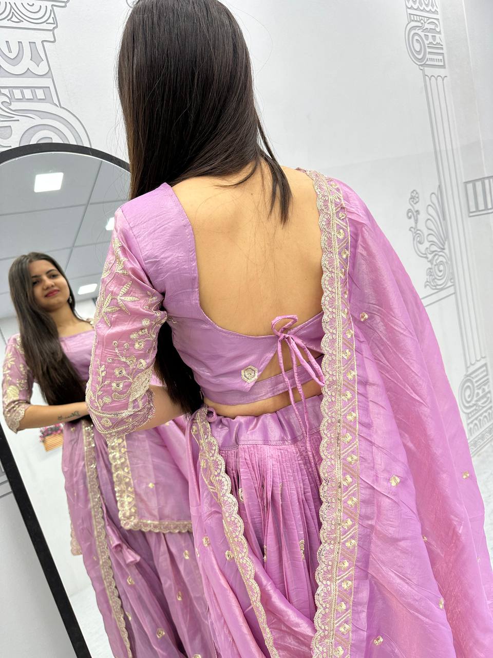 Festive Wear Pure Gold Crush Silk Embroidery Thread & Sequence Work Ready to Wear Lehenga Choli
