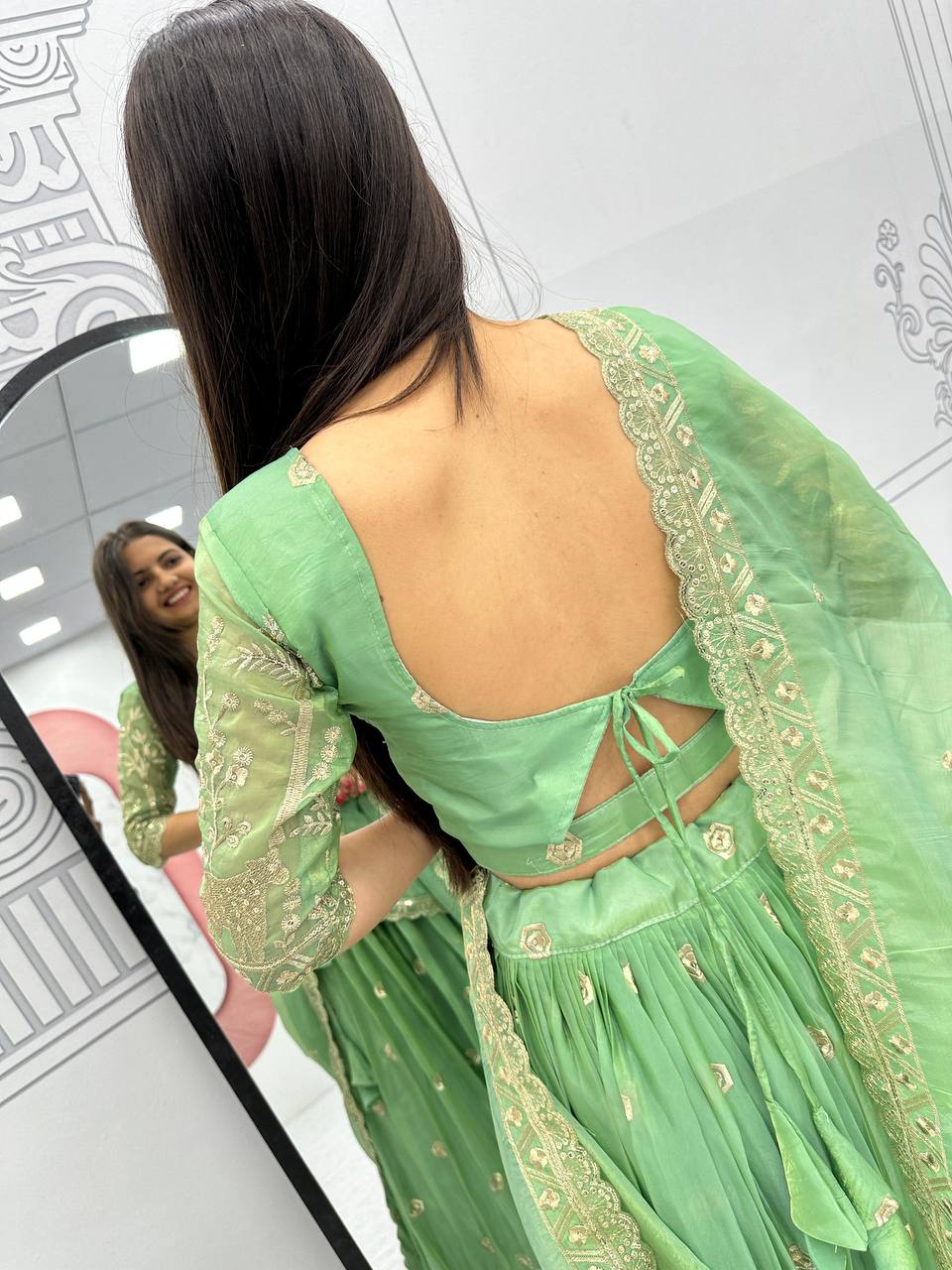 Festive Wear Pure Gold Crush Silk Embroidery Thread & Sequence Work Ready to Wear Lehenga Choli
