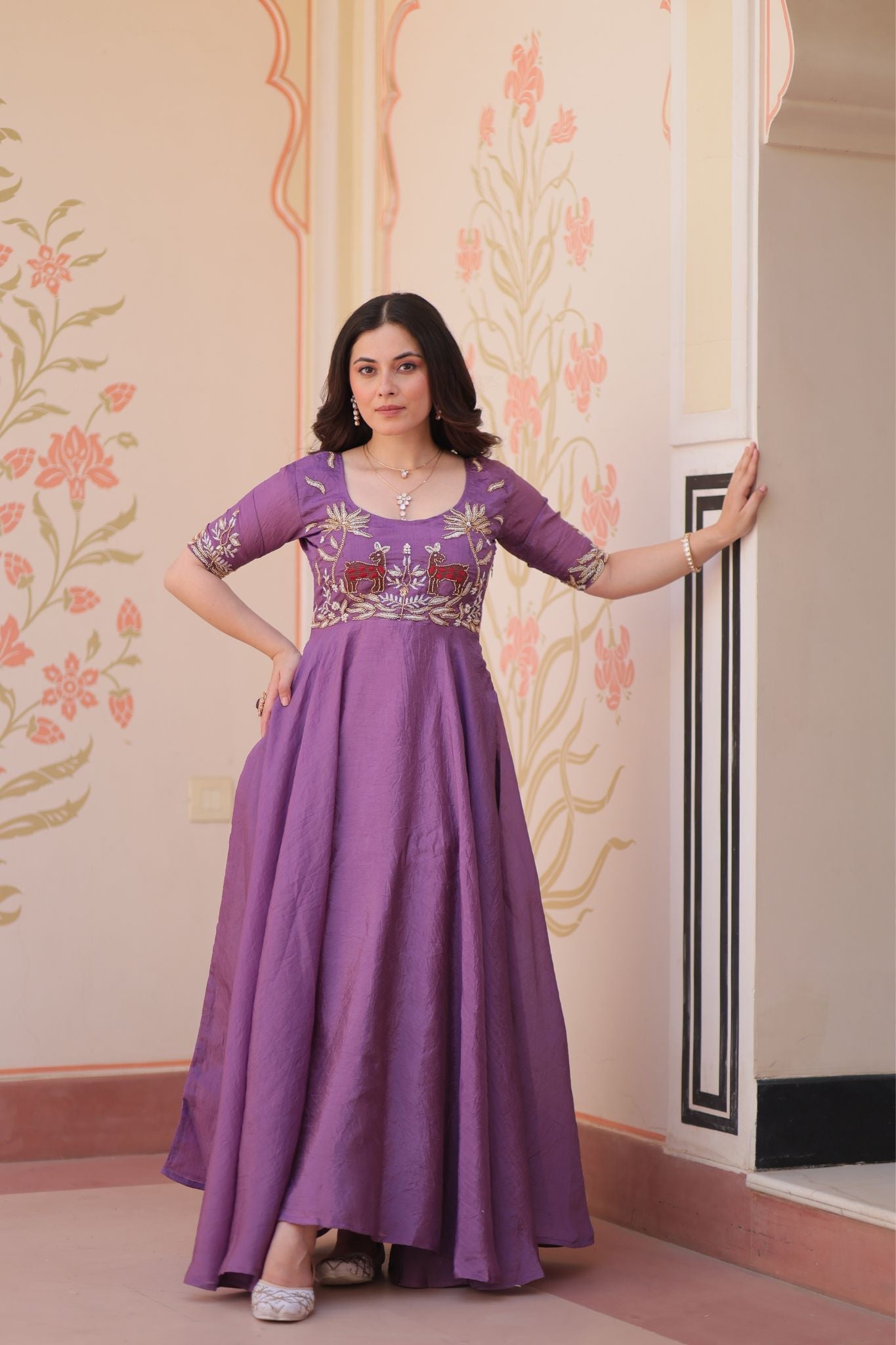 Gold Crush Beads Embroidered Work Crafted Designer Gown