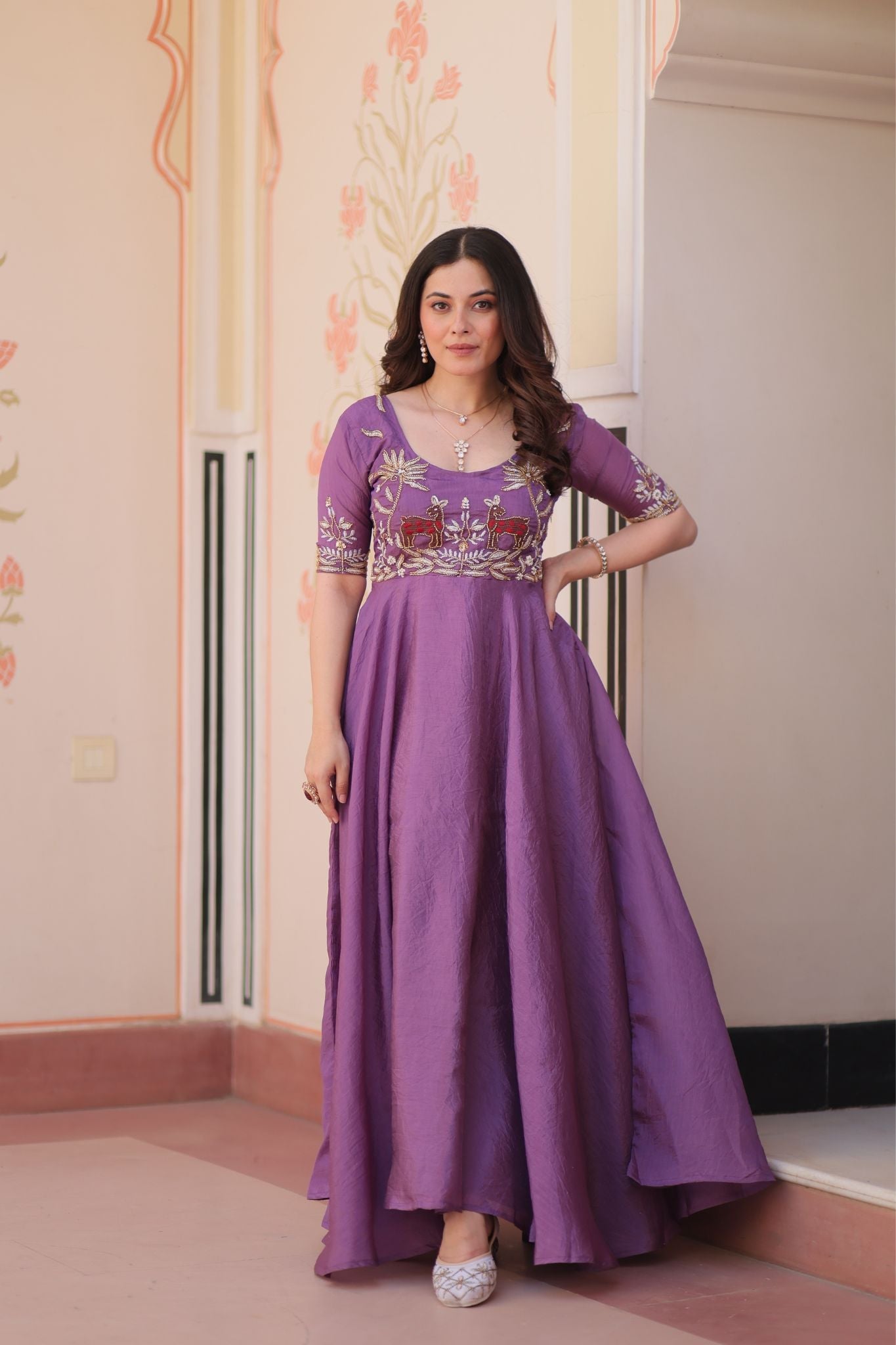 Gold Crush Beads Embroidered Work Crafted Designer Gown