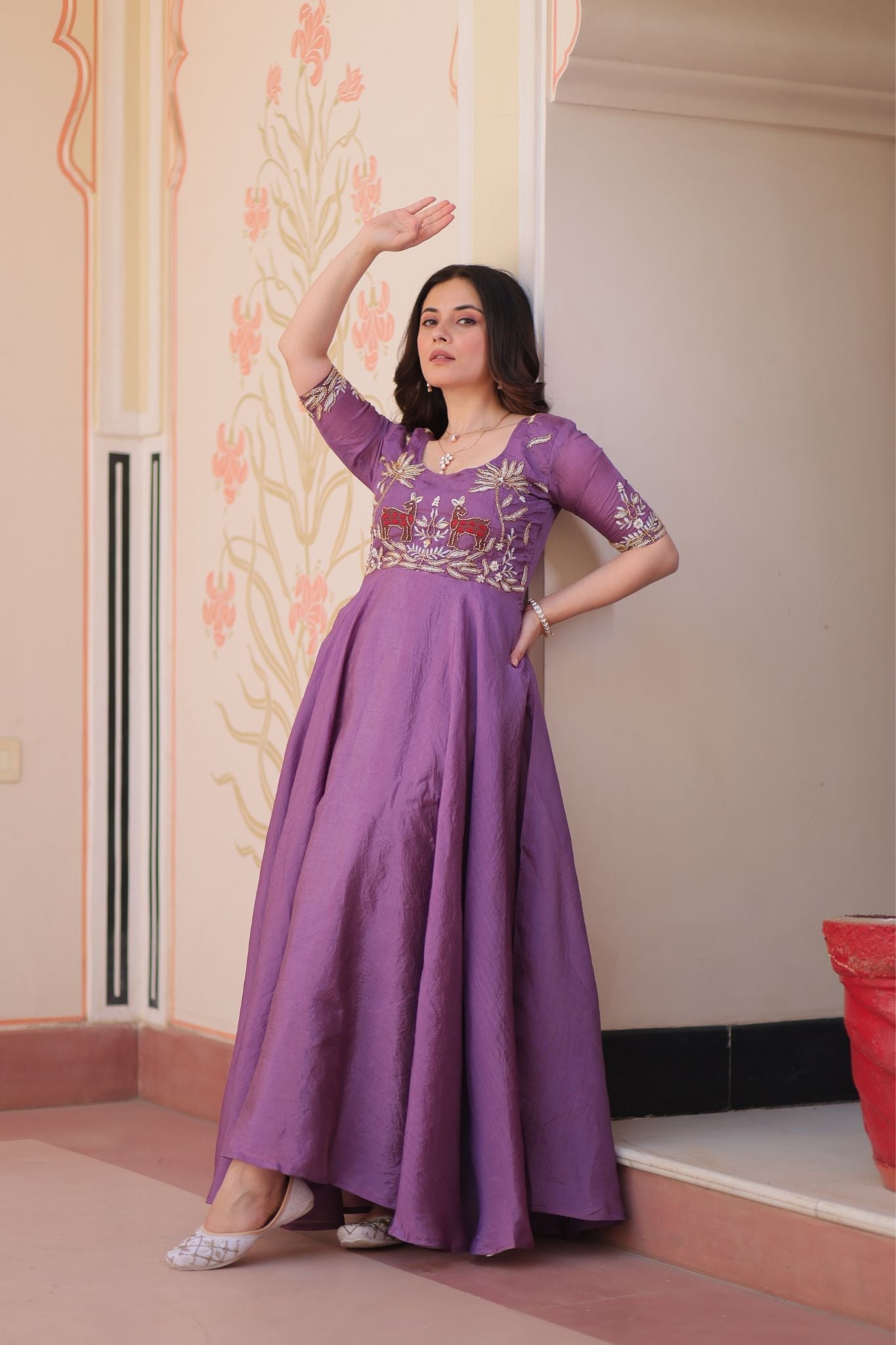Gold Crush Beads Embroidered Work Crafted Designer Gown