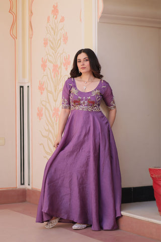 Gold Crush Beads Embroidered Work Crafted Designer Gown