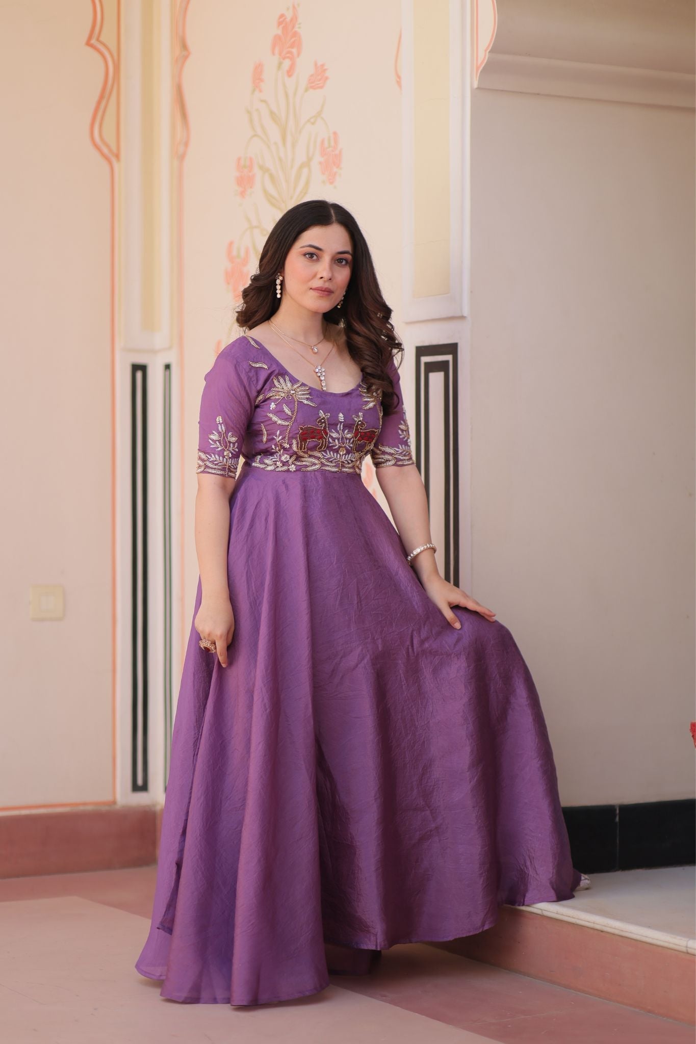 Gold Crush Beads Embroidered Work Crafted Designer Gown