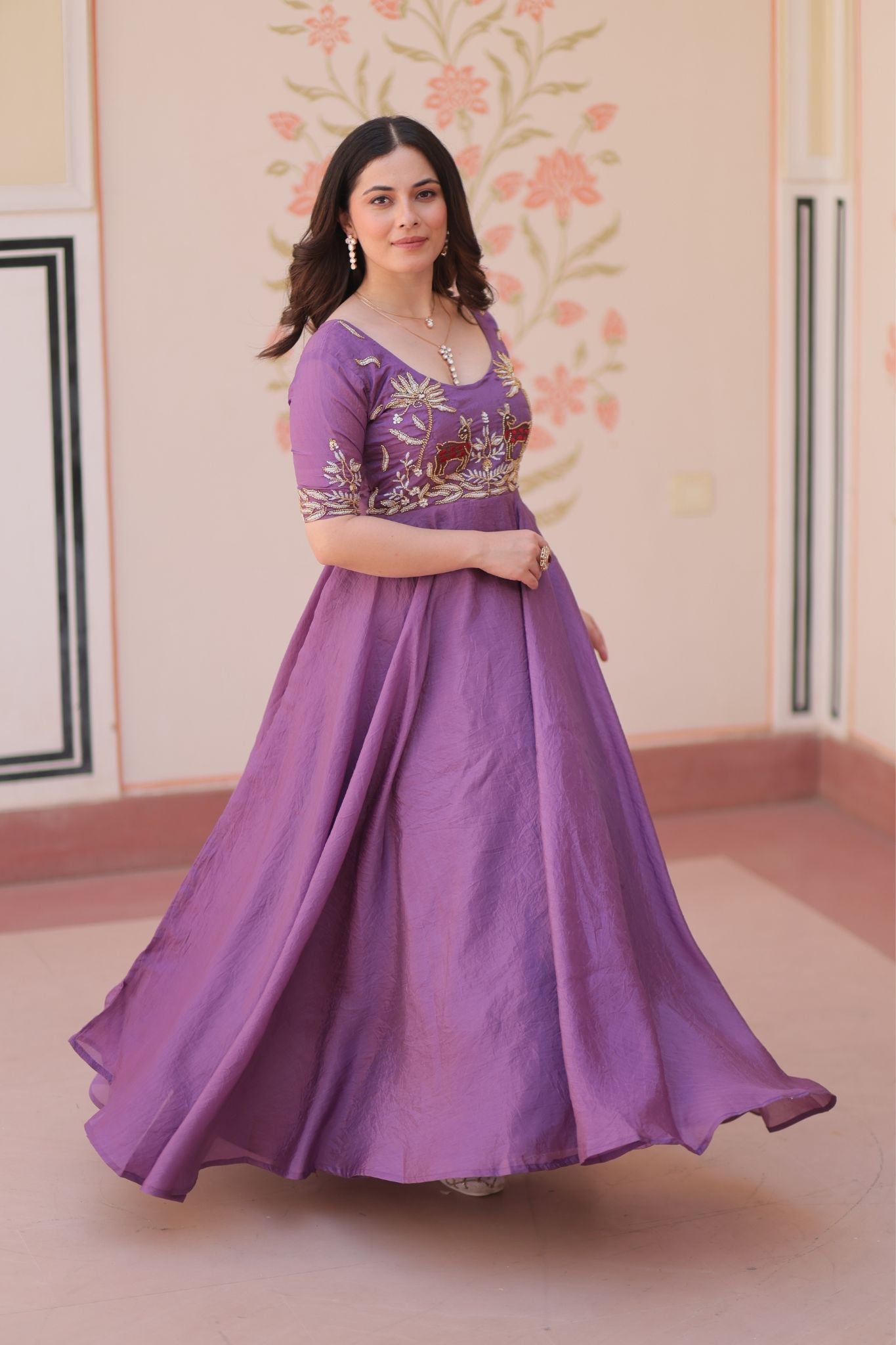Gold Crush Beads Embroidered Work Crafted Designer Gown