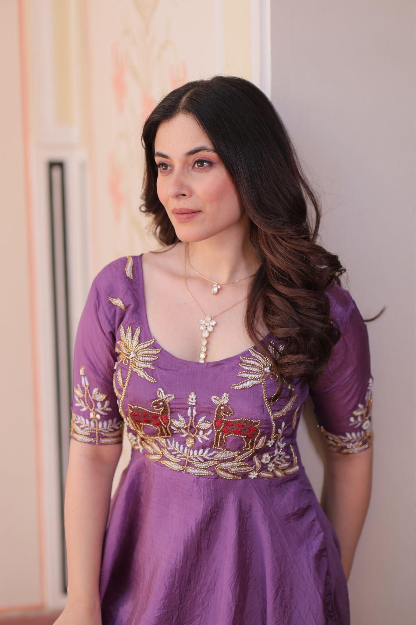 Gold Crush Beads Embroidered Work Crafted Designer Gown