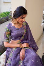 Majestic Gold Crush Embroidered Work Lehenga Choli Set with Dupatta For Women
