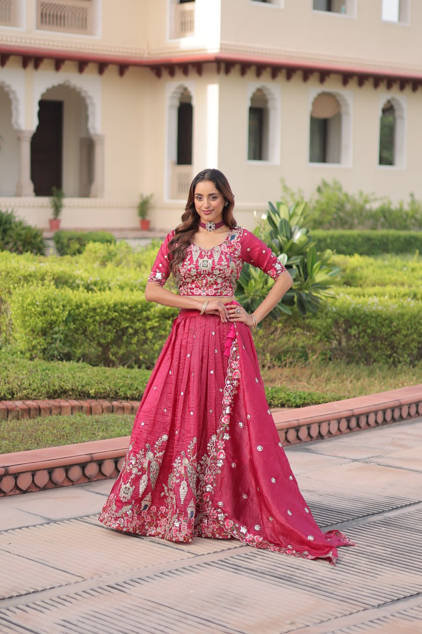 Wedding Special Gold Crush Lehenga Choli Set With Dupatta