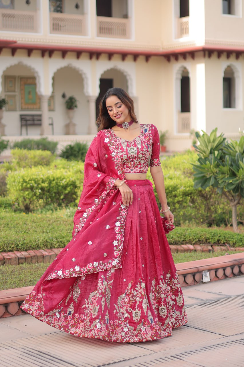 Wedding Special Gold Crush Lehenga Choli Set With Dupatta