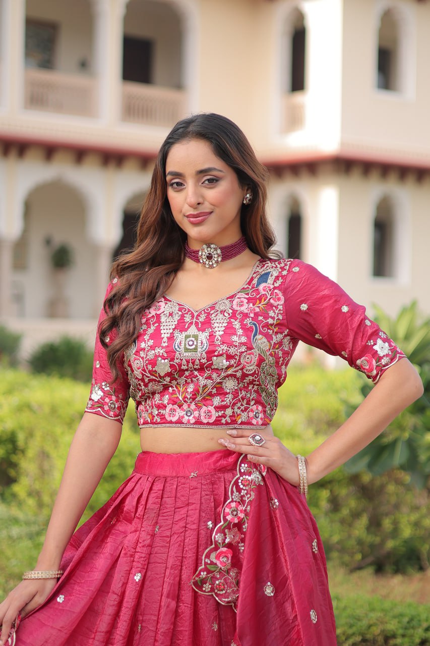Wedding Special Gold Crush Lehenga Choli Set With Dupatta