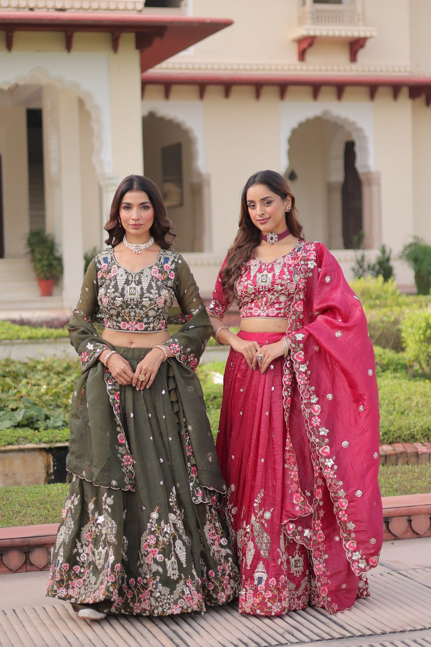 Wedding Special Gold Crush Lehenga Choli Set With Dupatta