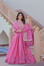 Stunning Gold Crush with Multi Thread Embroidery Sequins Work Gown Set
