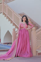 Stunning Gold Crush with Multi Thread Embroidery Sequins Work Gown Set