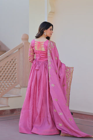 Stunning Gold Crush with Multi Thread Embroidery Sequins Work Gown Set