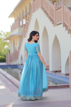 Stunning Gold Crush with Multi Thread Embroidery Zari Sequins Work Gown