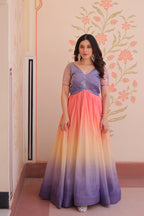 Gold Crush Padding With Beads Embroidered Work Gown
