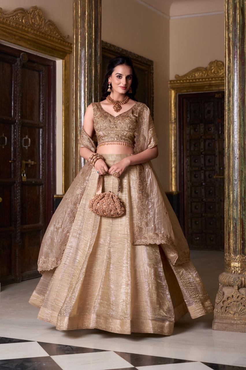 Gold Crush Elegant Lehenga Choli Set With Dupatta
