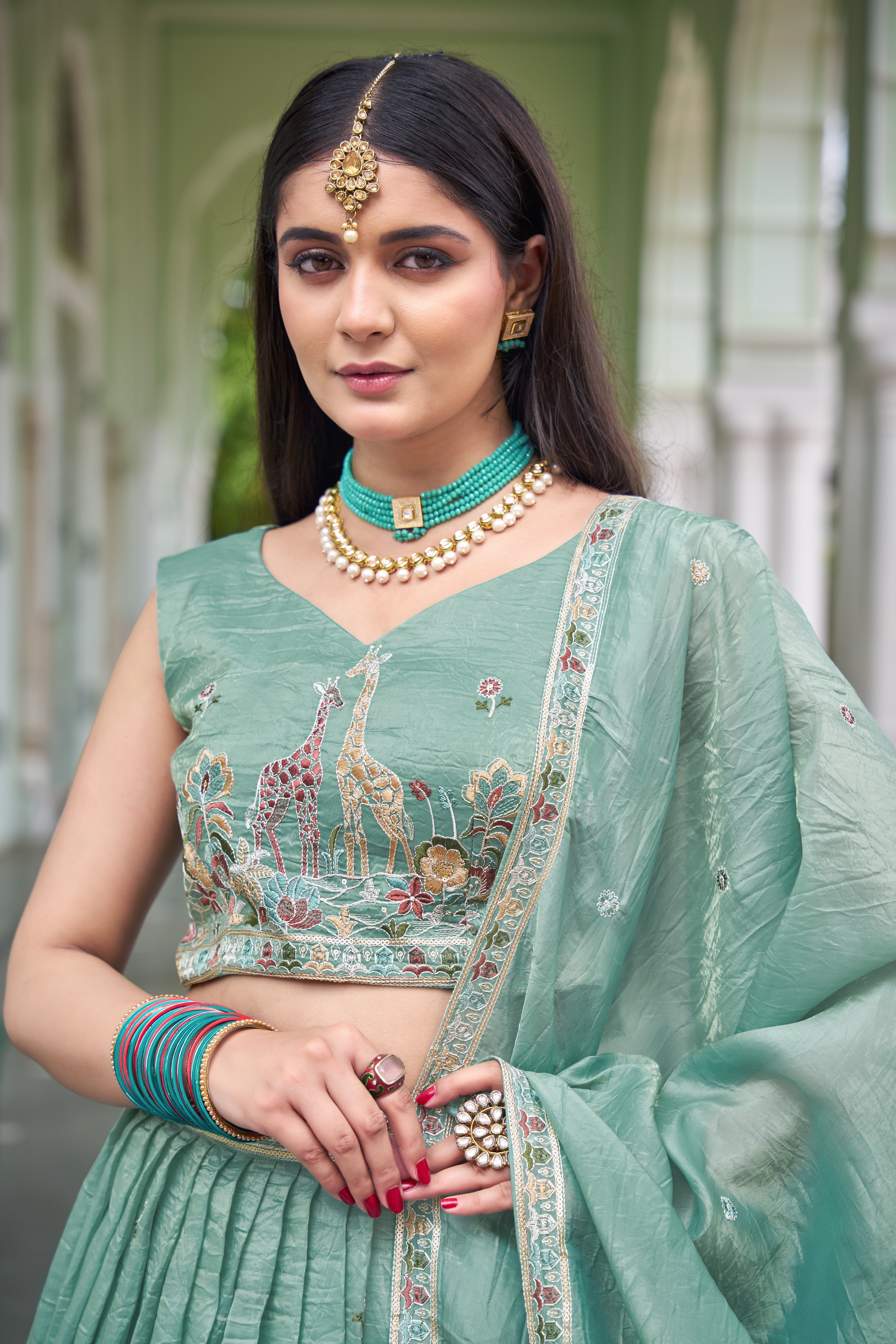 Designer Gold Crush Fabric with Rich Thread & Sequin Lehenga
