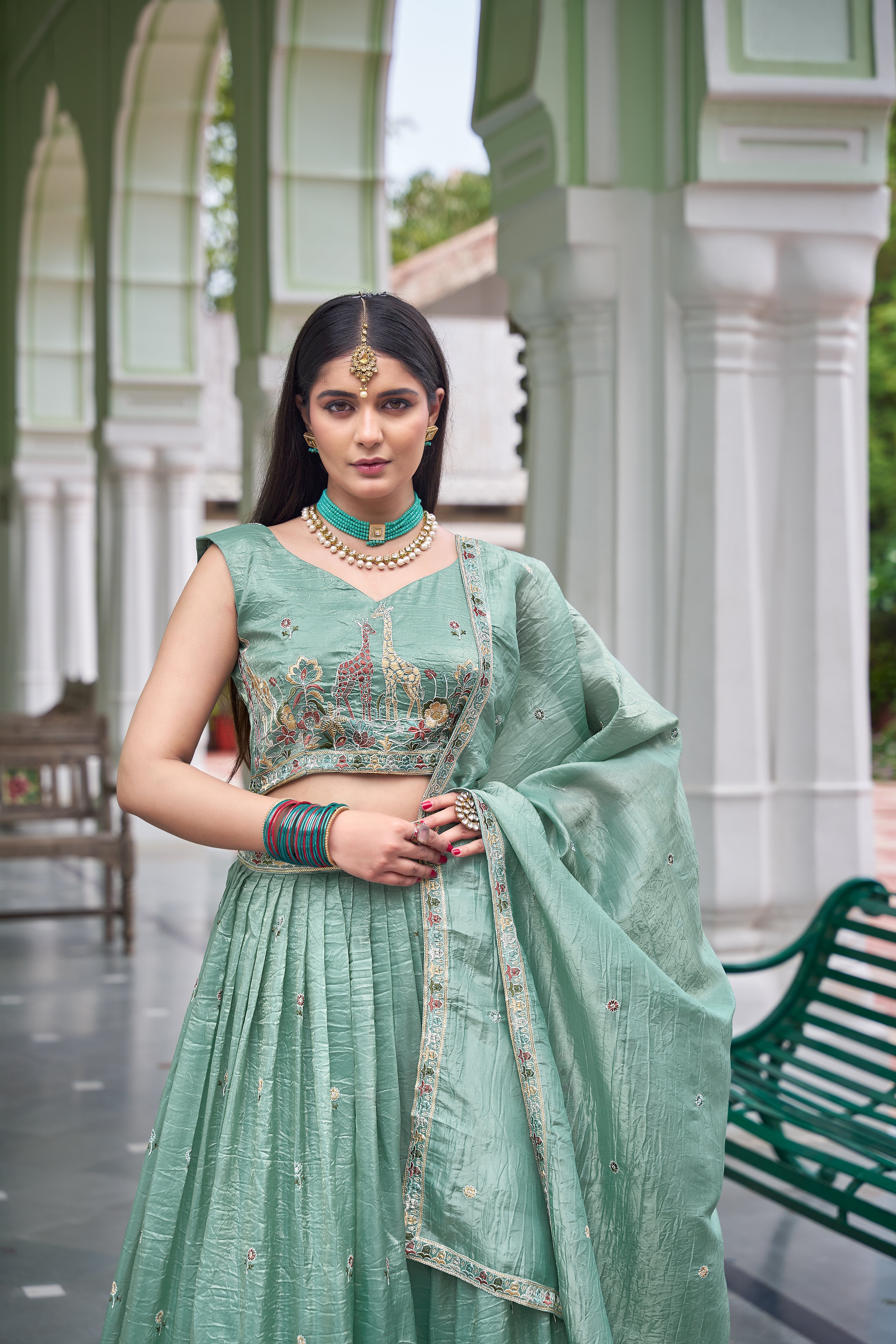 Designer Gold Crush Fabric with Rich Thread & Sequin Lehenga