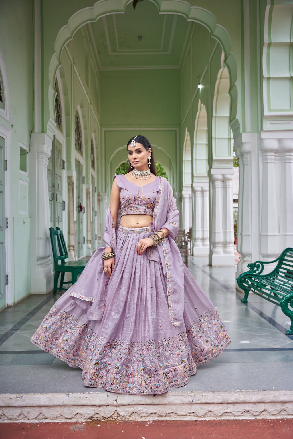 Designer Gold Crush Fabric with Rich Thread & Sequin Lehenga