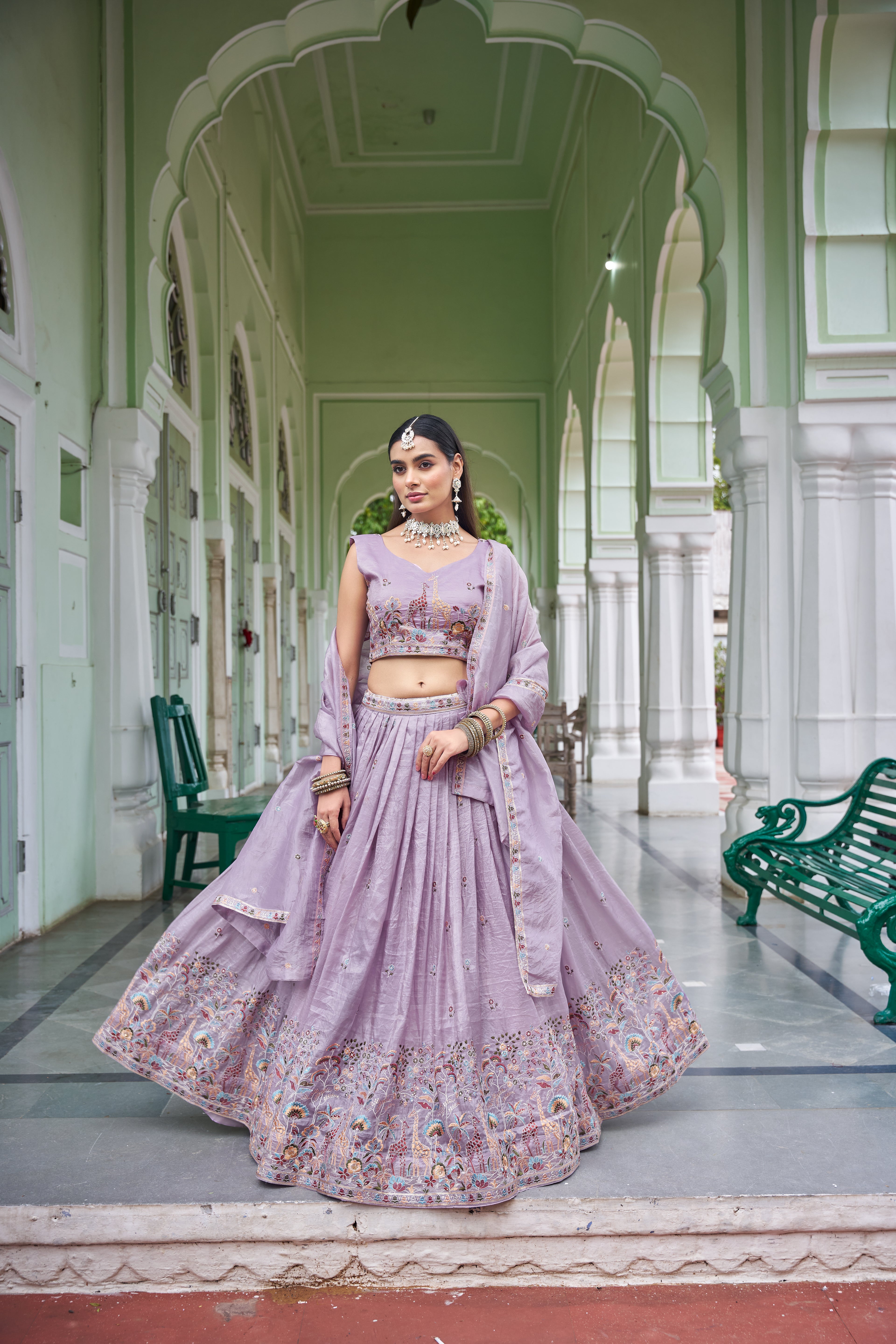 Designer Gold Crush Fabric with Rich Thread & Sequin Lehenga