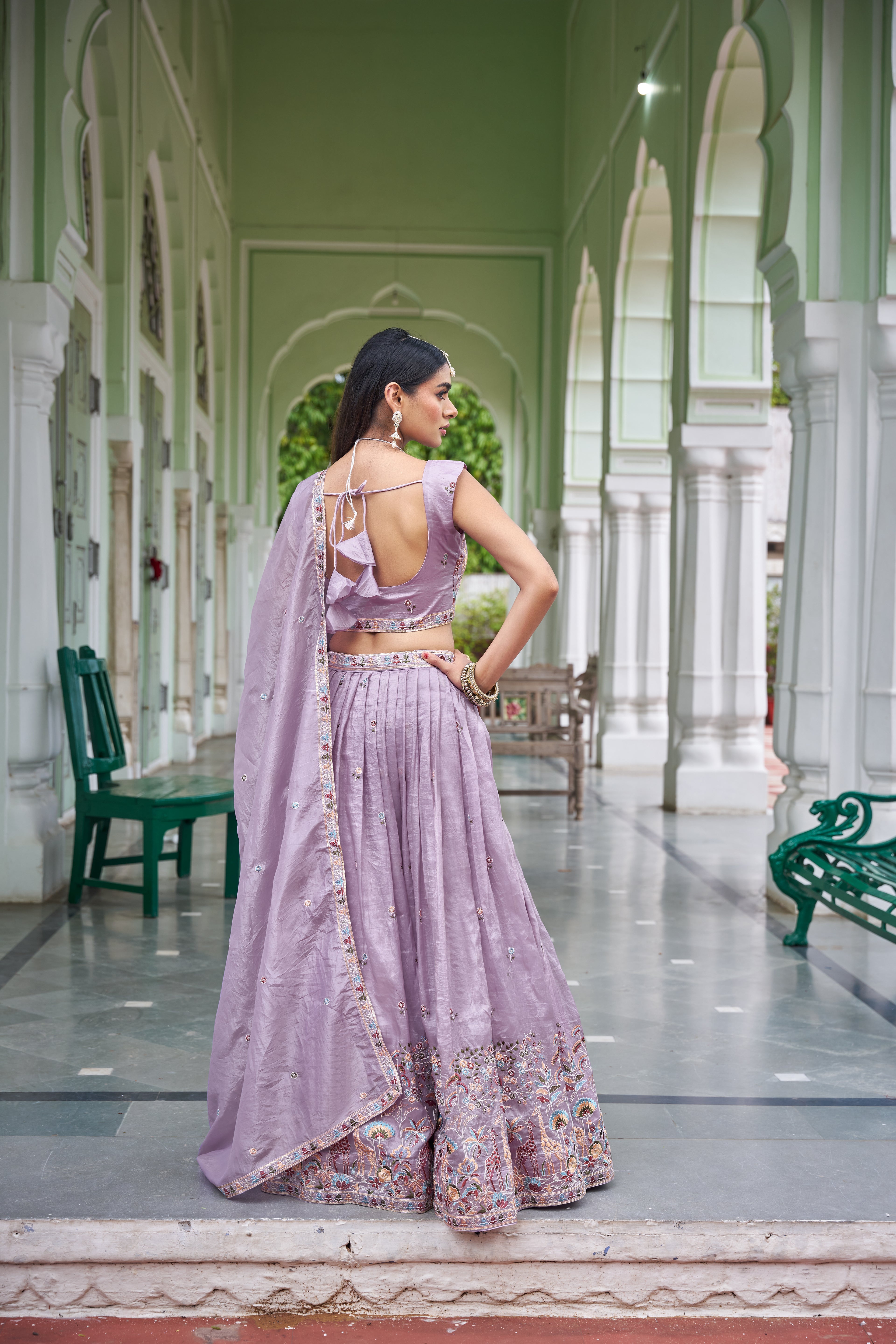 Designer Gold Crush Fabric with Rich Thread & Sequin Lehenga