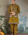 Golden Olive Open Koti Style Kurta Pajama Set for Men