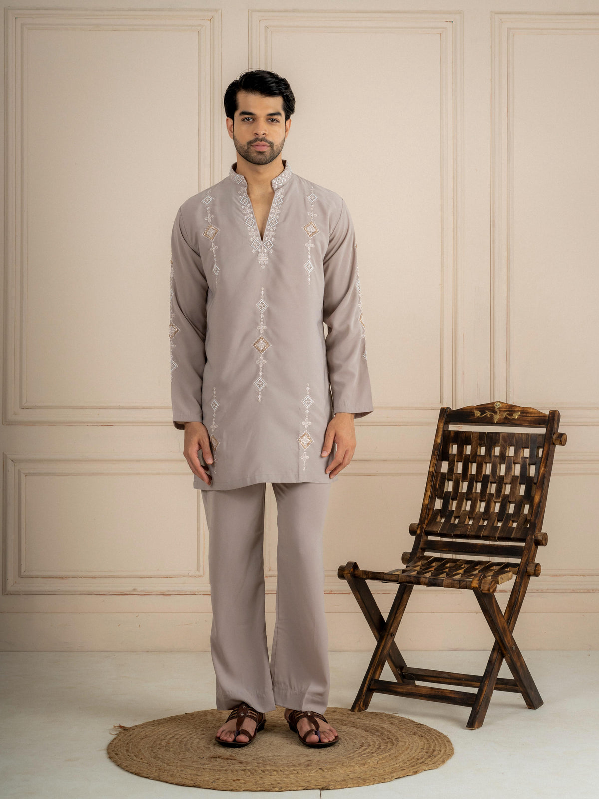 Gray Japanese Lachka Cutdana Kurta Set | Tulip Designer
