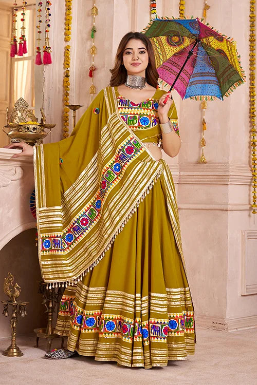 Fluorescent Green Chaniya Choli for Navratri Garba Night