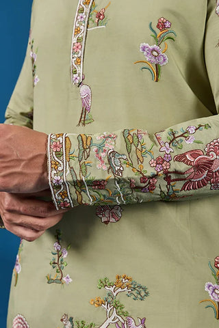 Traditional Pista Green Embroidered Kurta for Men