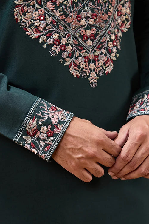 Perfect Green Festival Special Kurta with Dupatta for Mens