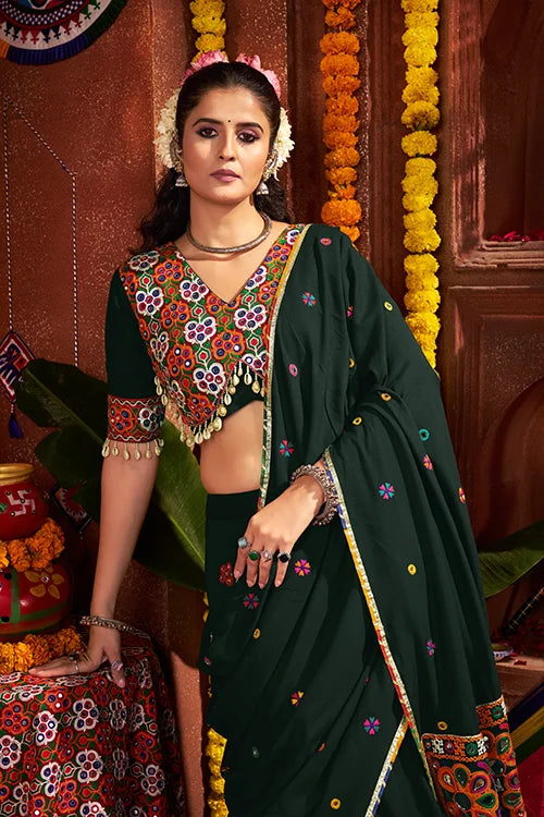 Beautiful Green Mirror Work Chaniya Choli for Navratri